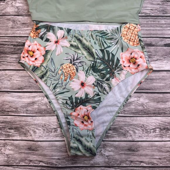 Unbranded Women's One Piece Bathing Swim Suit S SM Small Cutout Tropical Green - Picture 12 of 13